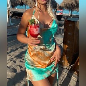 SATIN RUCHED MINI DRESS